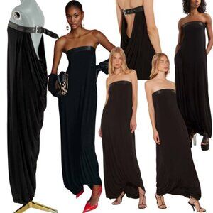 🆕 RAT & BOA 🧿 NWOT Antonie Draped Maxi Dress with Leather Belt, Black Sz L/XL